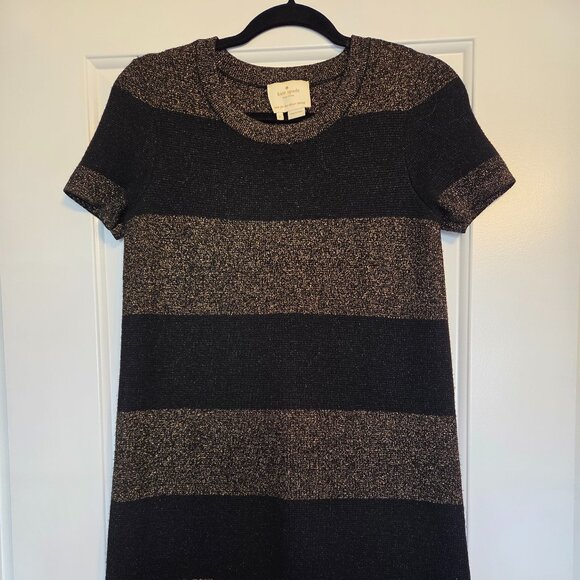 Kate Spade knit metalic holiday striped dress size small Black and gold - Picture 1 of 5